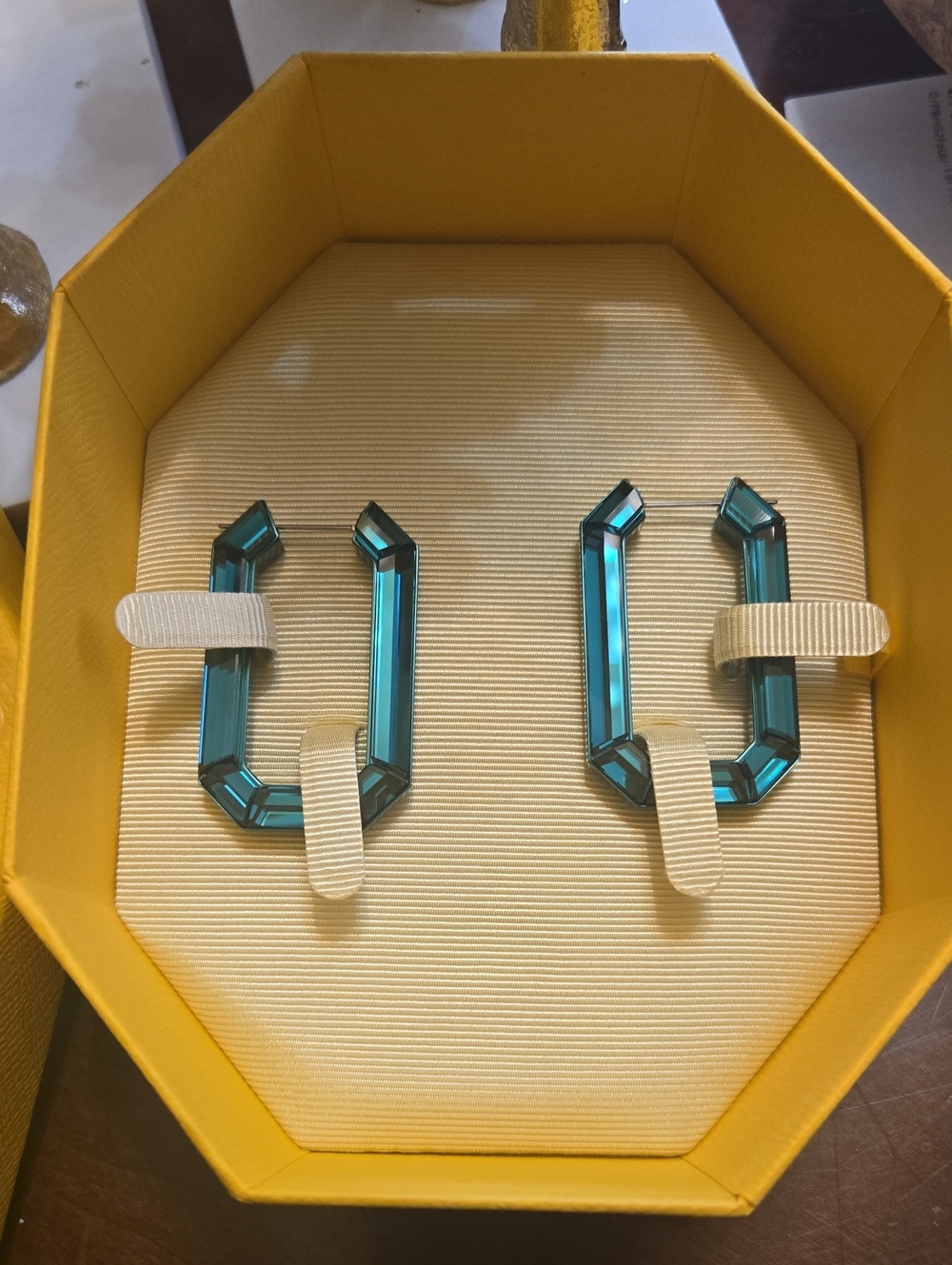 Swarovsky Emerald  Crystal Geometric Hoop Earrings Large - Contemporary